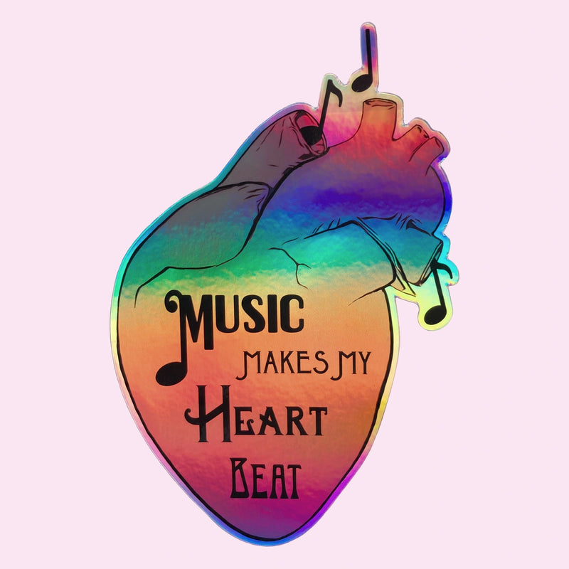 “Music makes my Heart Beat” Holographic Sticker