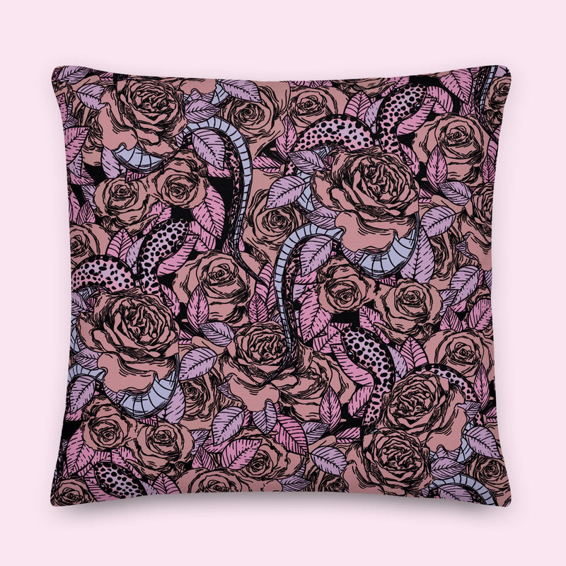 “Snakes amongst the Roses” Poly-Linen Pillow